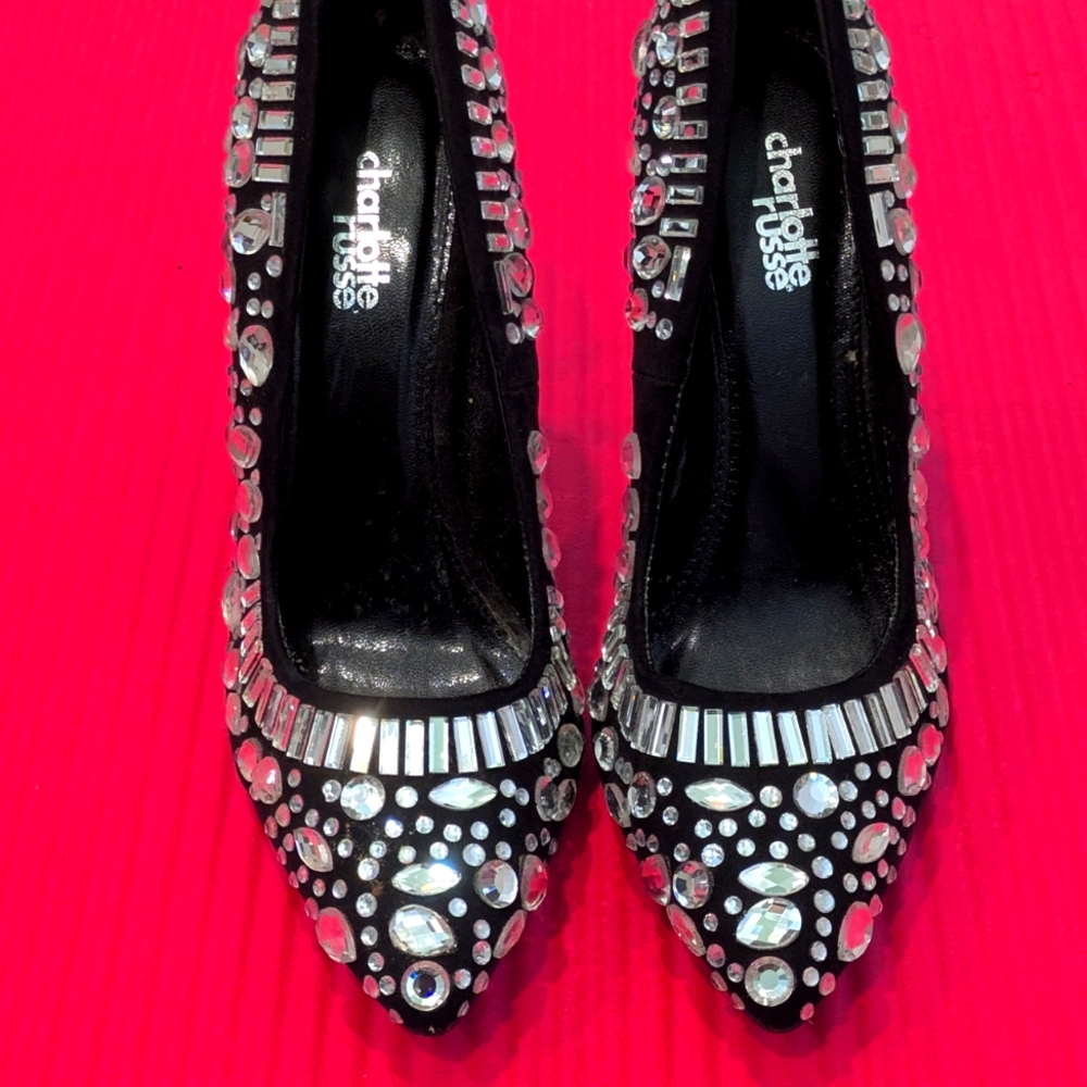 Black Crystal Elsa Embellished Heels